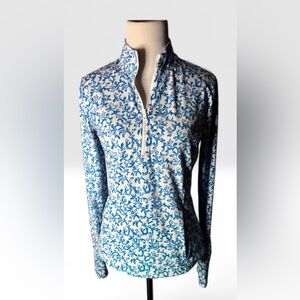 Tommy Bahama Women's Small Tennis Golf Top Blue Coral 1/4 Zip Long Sleeve